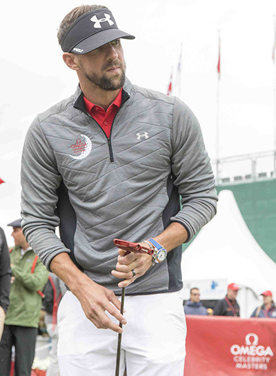 Michael Phelps mit seinem Taylormade Spider Tour Putter. Fotocredit: XEPO