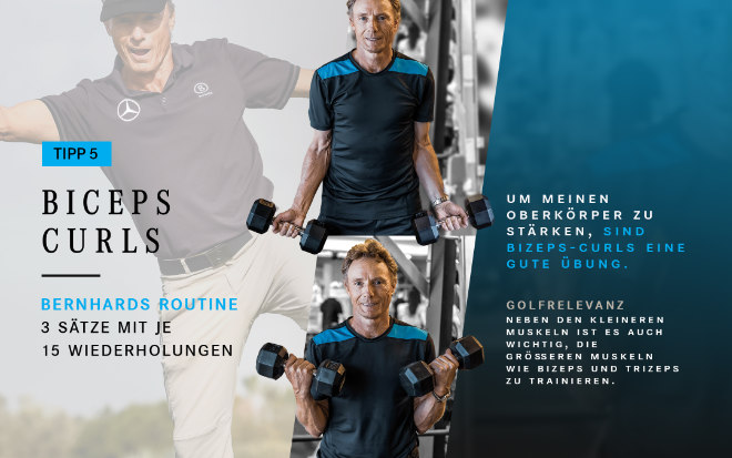 Golfprofi und Mercedes-Benz Markenbotschafter Bernhard Langer trainiert hier seine größeren Muskeln