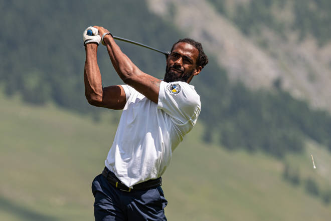 Mike Conley Jr., NBA Baskettballe, teete im Ryder Cup Trust US-Team mit auf. 