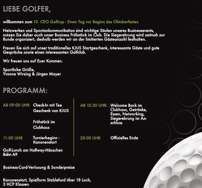CEO Golf Cup Anmeldung und Programm 