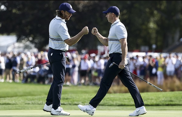 Tommy Fleetwood und Rory McIlroy treiben Team Europa an: präzise Drives, starke Eisenschläge – und jede Menge Nervenstärke auf den Grüns.